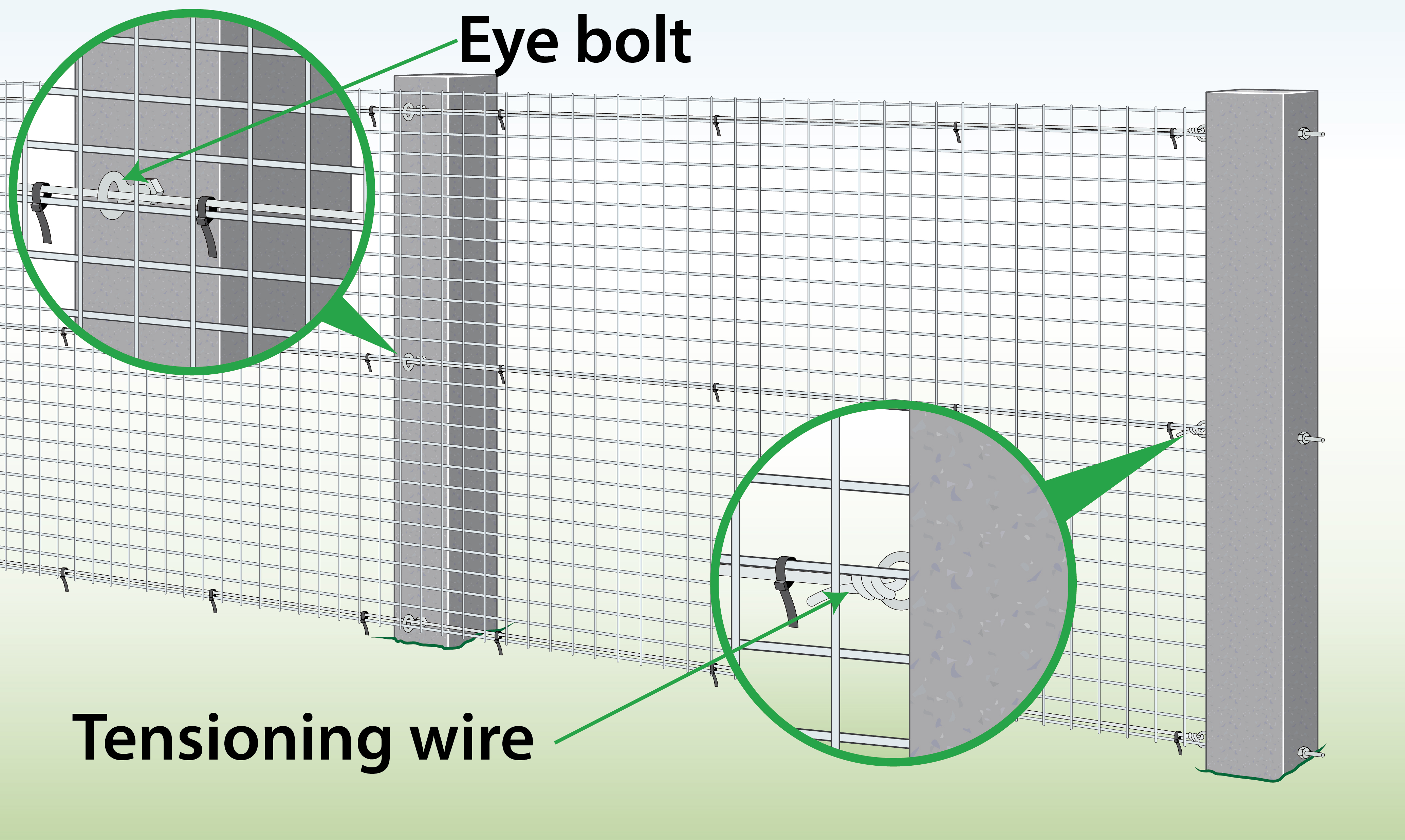 fix-welded-mesh-to-concrete-posts-with-eye-bolts