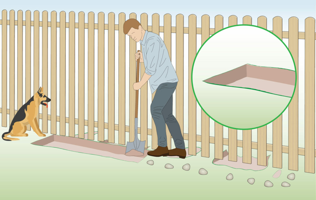 digging-trench-next-to-fence-to-keep-dogs-from-digging-under-fence