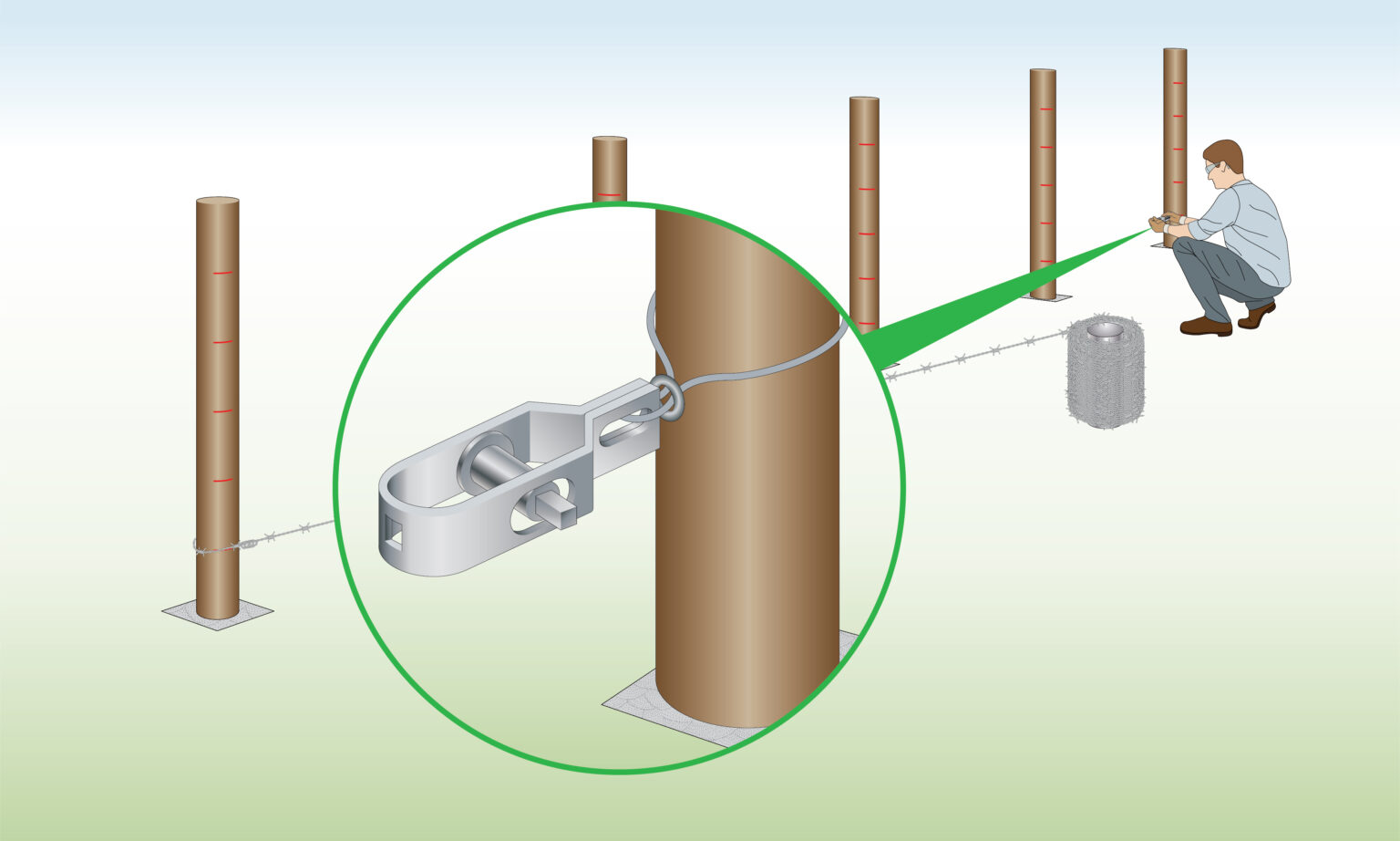 fix-radisseur-to-barbed-wire-post