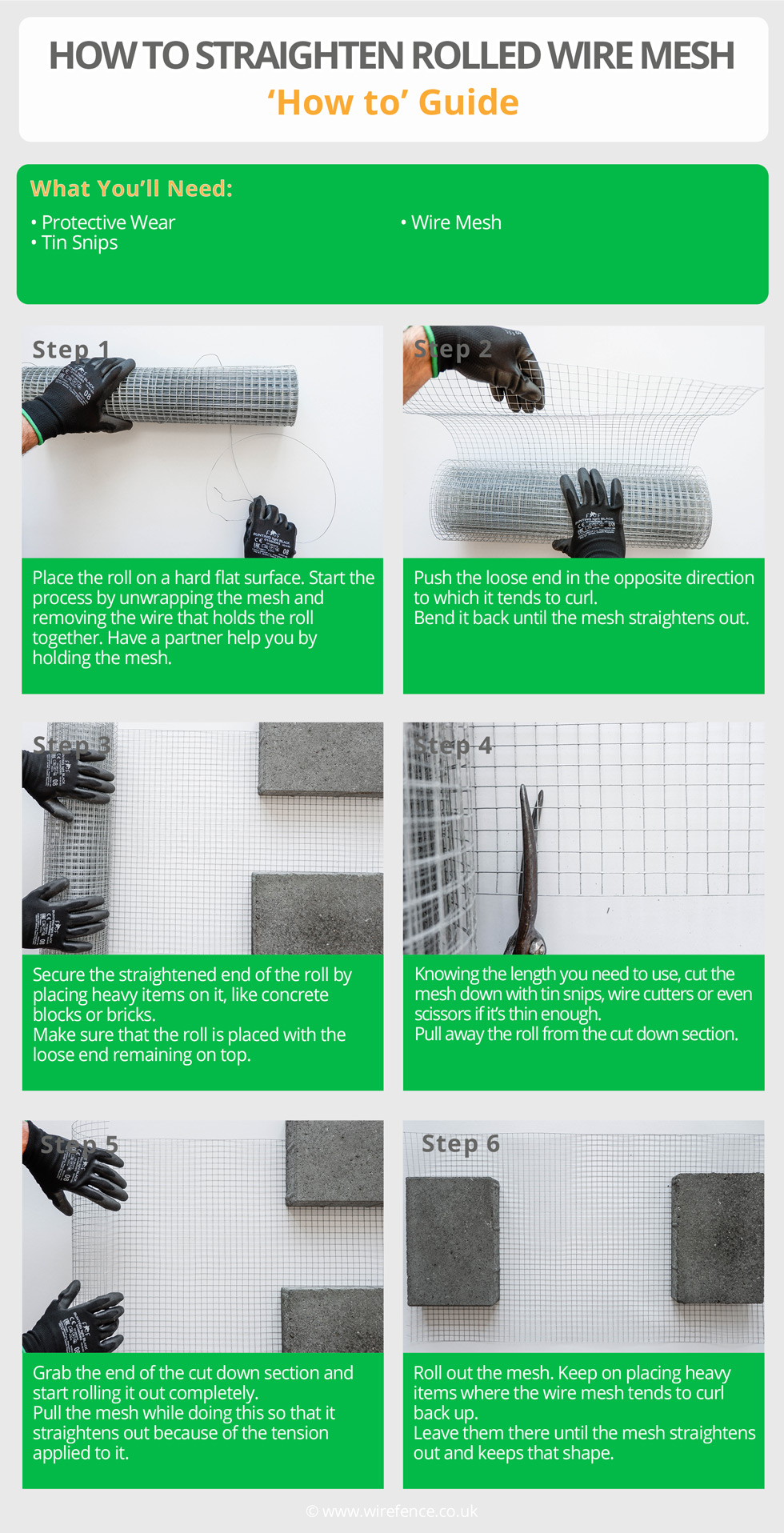 how to straighten rolled wire mesh 