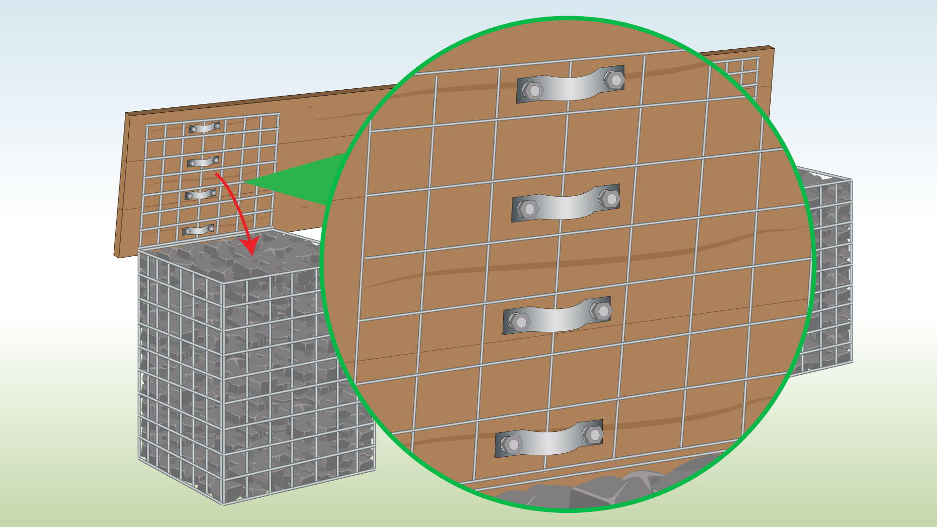 attach-wood-to-gabion-using-clamps