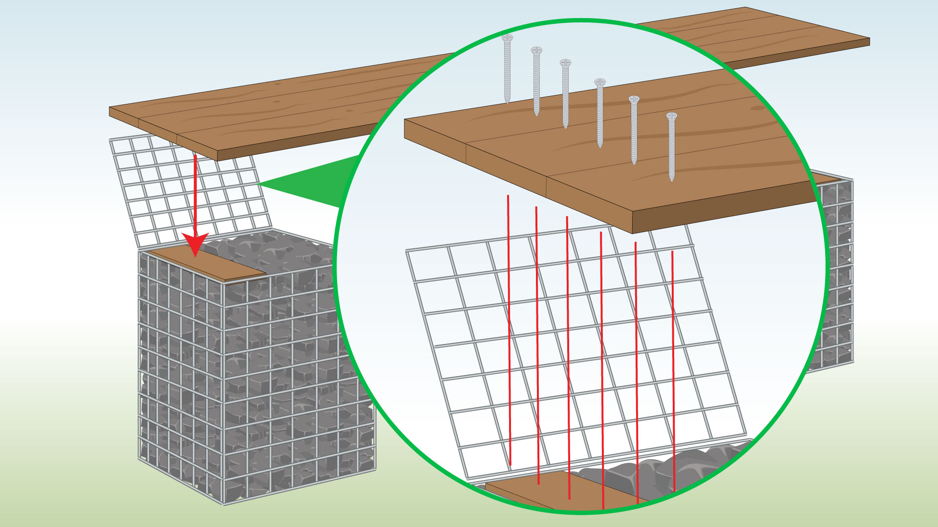 attach-wood-to-gabion-using-screws